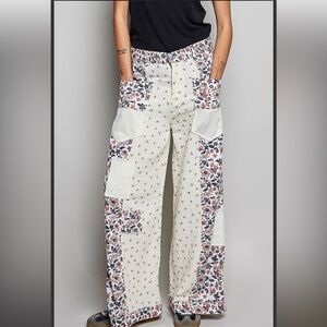 ❤️ POL twill denim big pocket floral pants